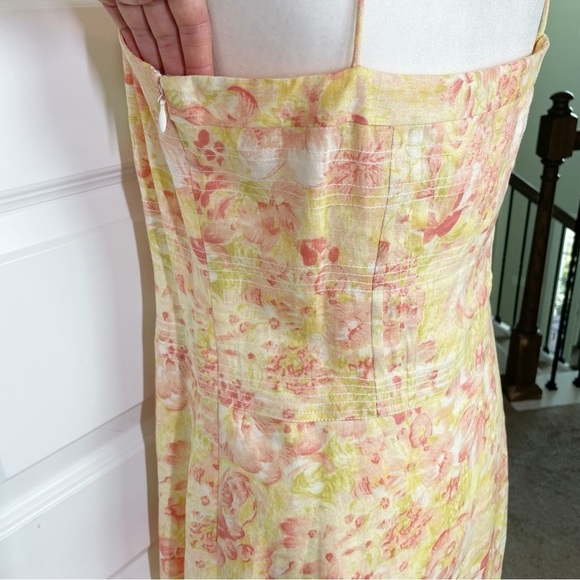 Ann Taylor Womens Pink Yellow Floral 100% Linen Knee Length Sundress Y2K Style - Picture 6 of 9